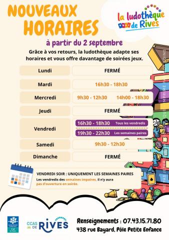 Nouveaux horaires ludothèque